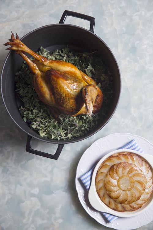 Whole Roast Chicken with Pommes Anna at BELON